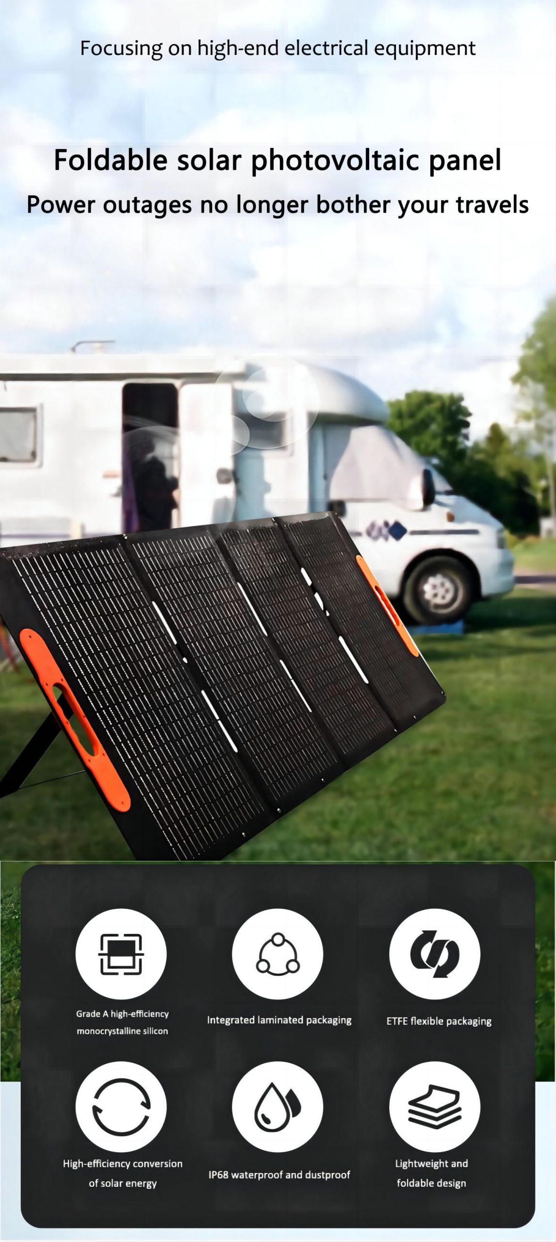 Outdoor fold solar panel features